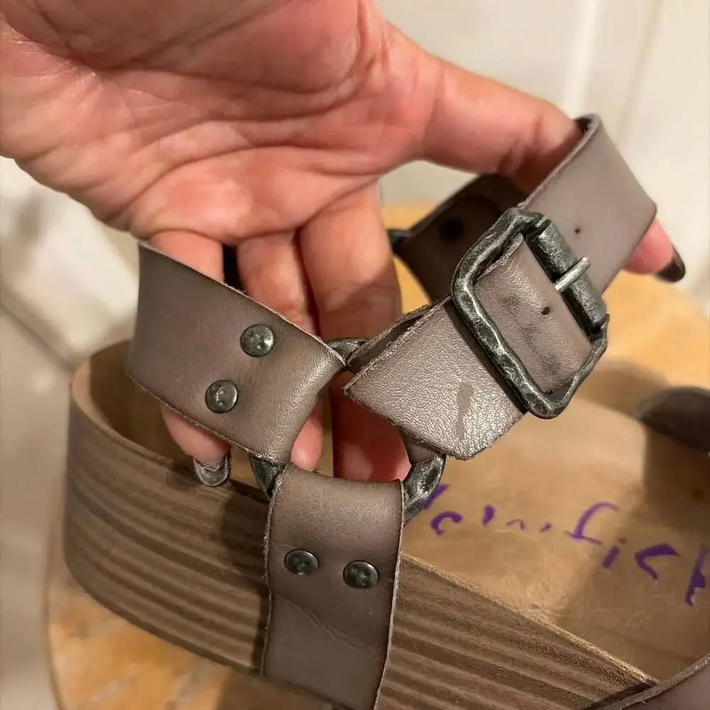 Blowfish Malibu Hapuku Wedge Ankle Strap Platform Sandals Grey